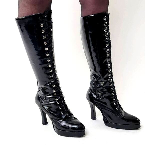 Vintage 90s Morbid Threads Goth High Heel Platform Dancer Boots - 9 - Picture 6 of 9